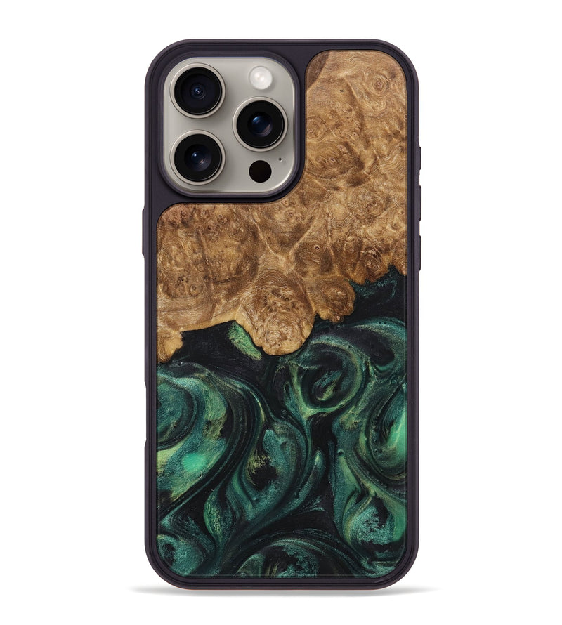 iPhone 16 Pro Max Wood+Resin Phone Case - Willa (Green, 717567)