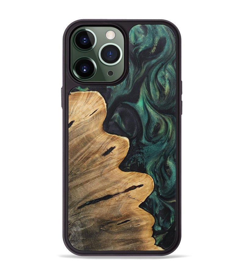 iPhone 13 Pro Max Wood+Resin Phone Case - Miracle (Green, 717573)