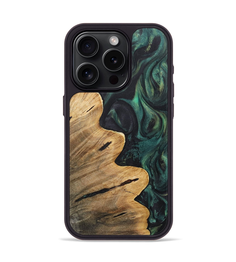 iPhone 15 Pro Wood+Resin Phone Case - Miracle (Green, 717573)