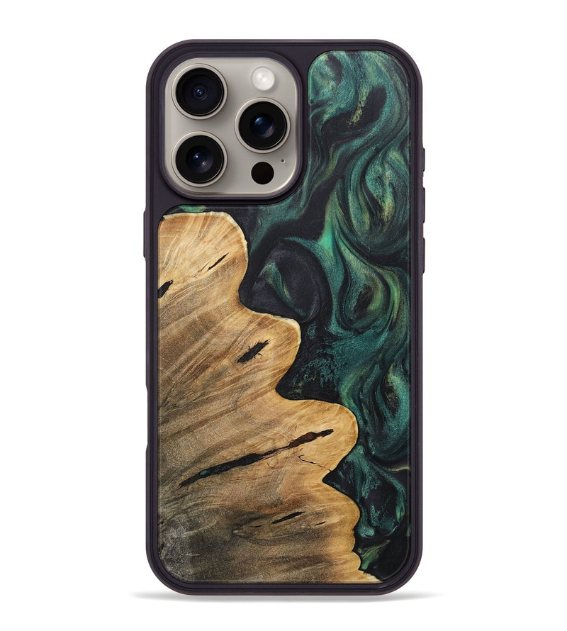 iPhone 16 Pro Max Wood+Resin Phone Case - Miracle (Green, 717573)