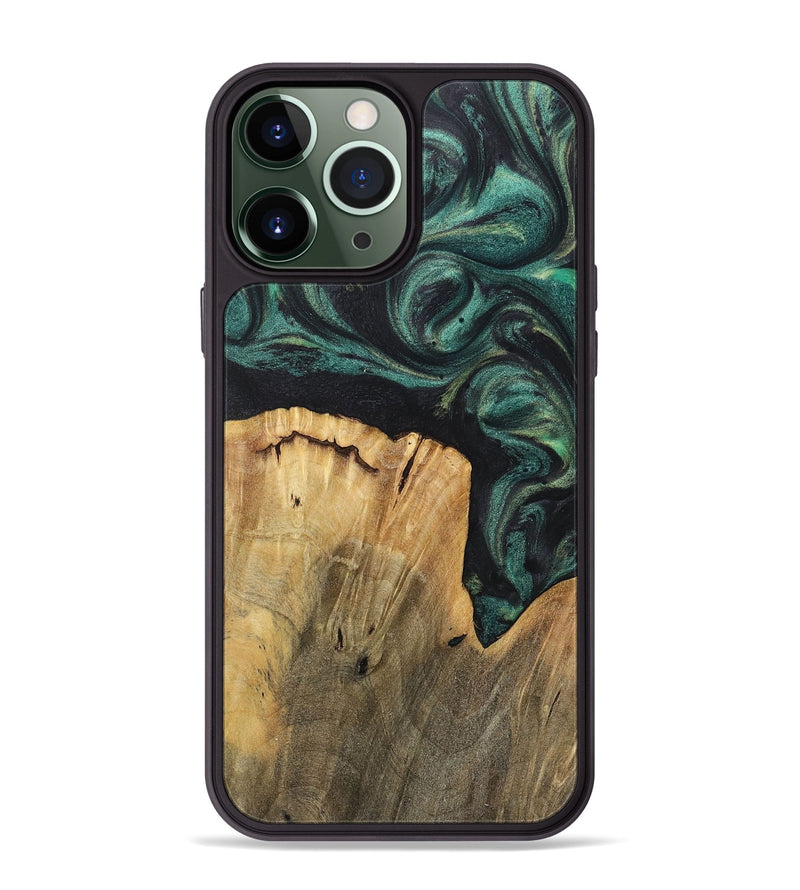 iPhone 13 Pro Max Wood+Resin Phone Case - Haylee (Green, 717577)