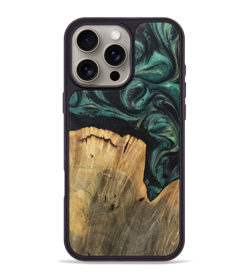 iPhone 16 Pro Max Wood+Resin Phone Case - Haylee (Green, 717577)