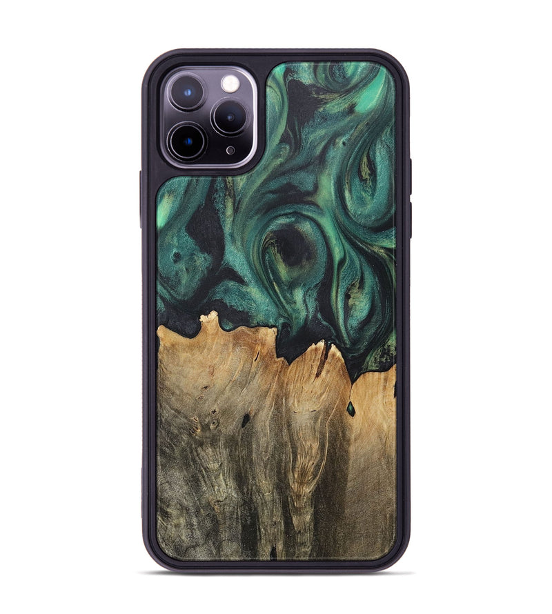 iPhone 11 Pro Max Wood+Resin Phone Case - Jeremiah (Green, 717578)