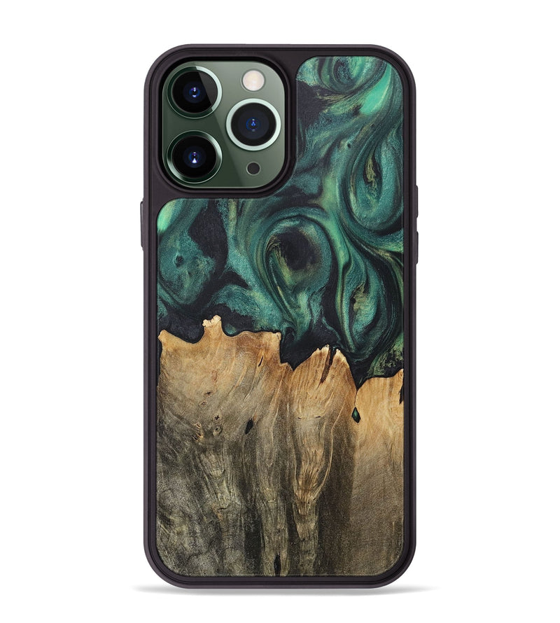 iPhone 13 Pro Max Wood+Resin Phone Case - Jeremiah (Green, 717578)