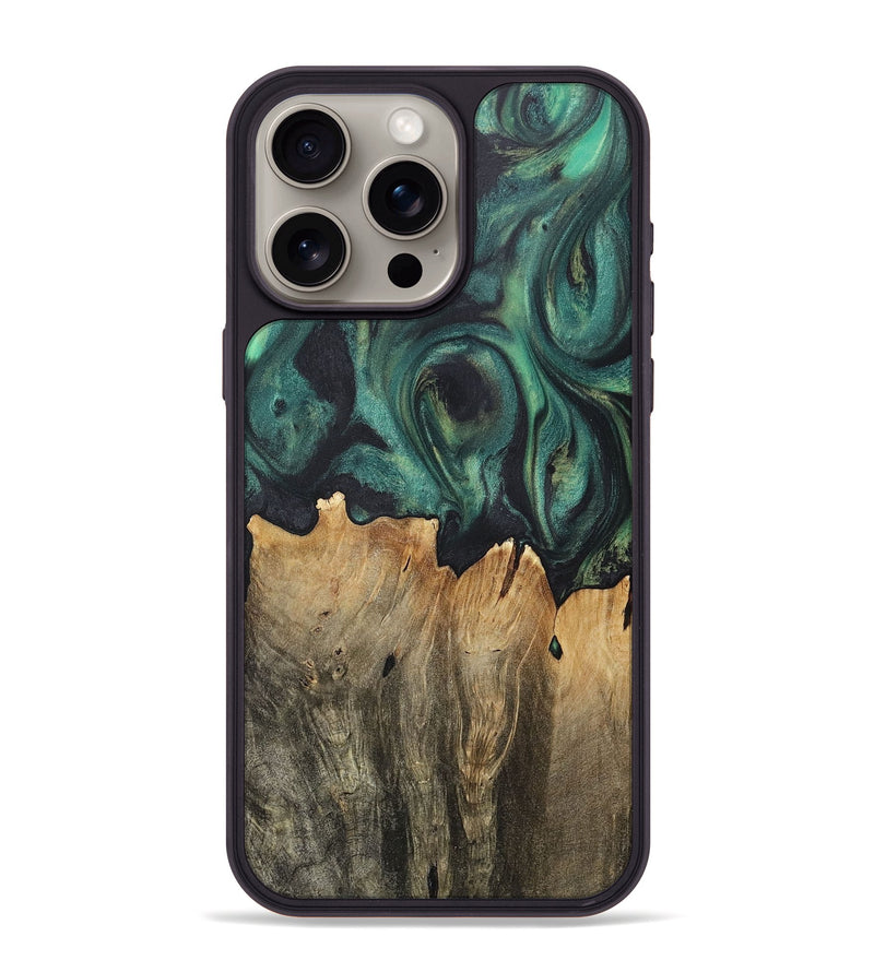 iPhone 15 Pro Max Wood+Resin Phone Case - Jeremiah (Green, 717578)