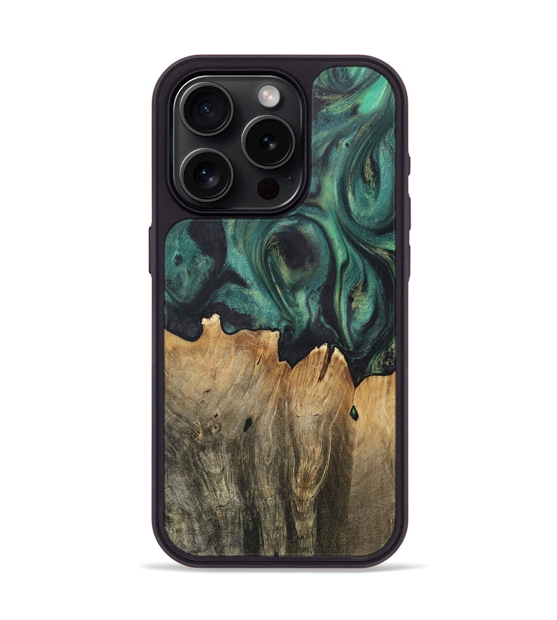 iPhone 15 Pro Wood+Resin Phone Case - Jeremiah (Green, 717578)