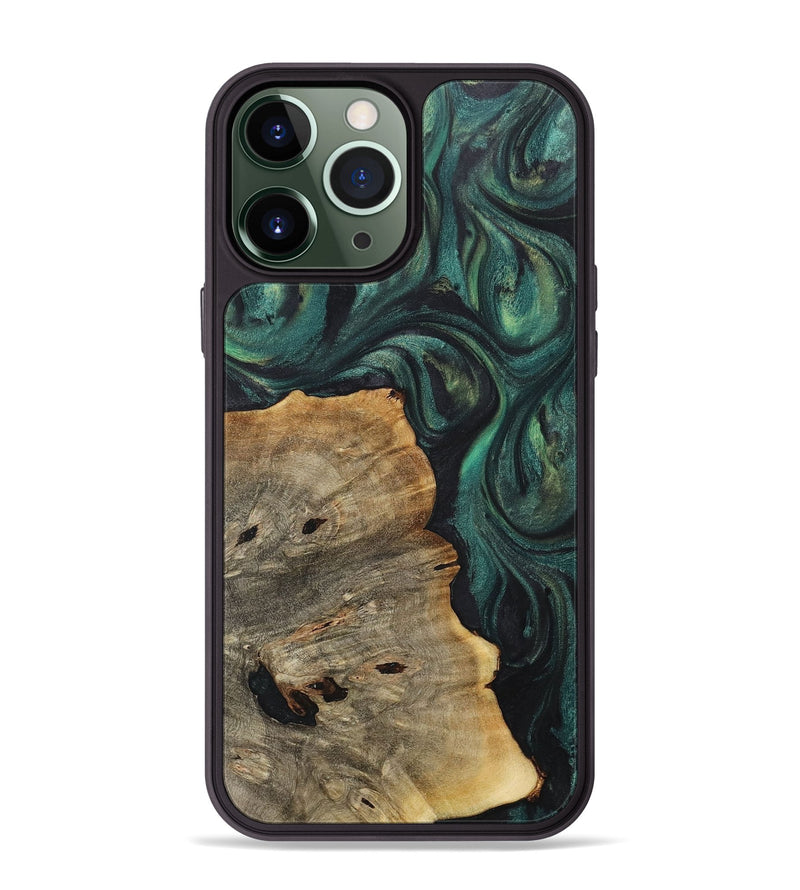 iPhone 13 Pro Max Wood+Resin Phone Case - Janiya (Green, 717580)