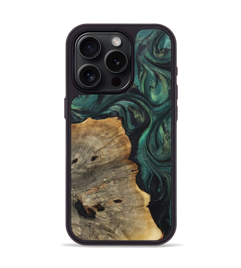 iPhone 15 Pro Wood+Resin Phone Case - Janiya (Green, 717580)