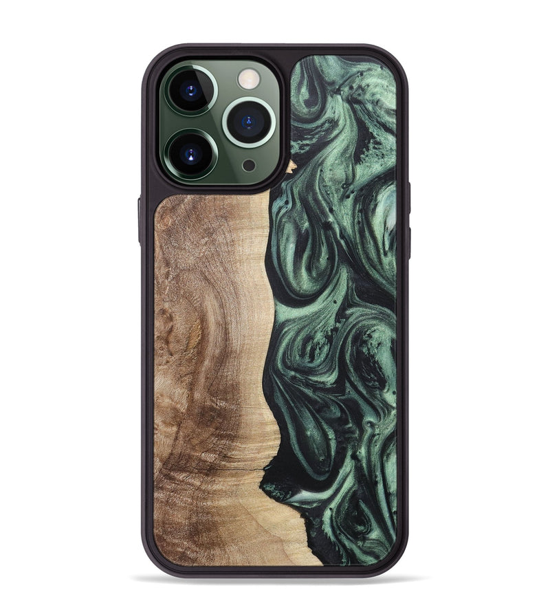 iPhone 13 Pro Max Wood+Resin Phone Case - Cindy (Green, 717586)