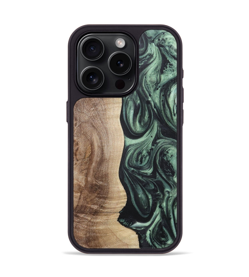 iPhone 15 Pro Wood+Resin Phone Case - Cindy (Green, 717586)