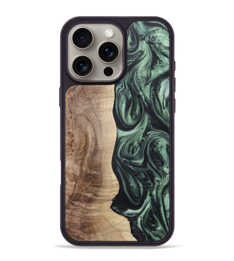 iPhone 16 Pro Max Wood+Resin Phone Case - Cindy (Green, 717586)