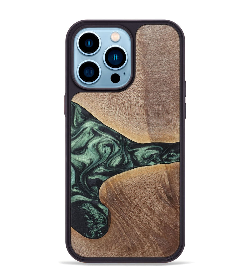 iPhone 14 Pro Max Wood+Resin Phone Case - Brent (Green, 717587)