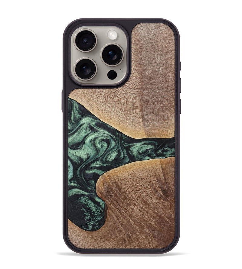 iPhone 15 Pro Max Wood+Resin Phone Case - Brent (Green, 717587)