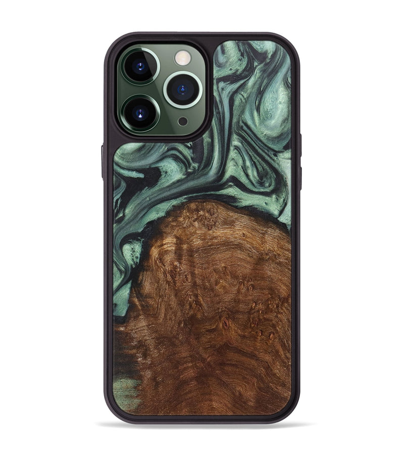 iPhone 13 Pro Max Wood+Resin Phone Case - Willie (Green, 717588)