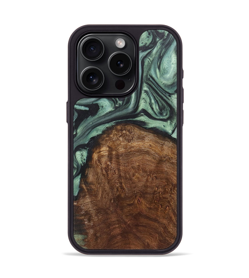 iPhone 15 Pro Wood+Resin Phone Case - Willie (Green, 717588)