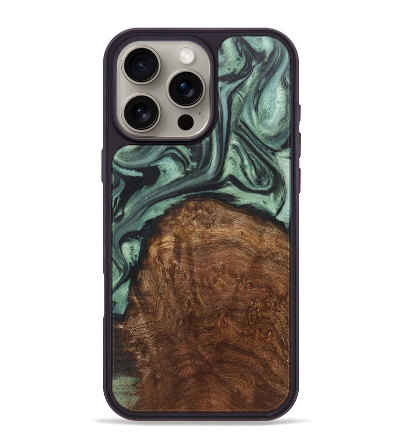 iPhone 16 Pro Max Wood+Resin Phone Case - Willie (Green, 717588)