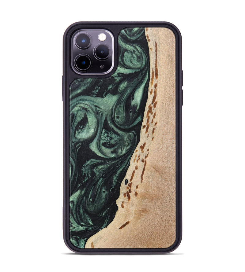 iPhone 11 Pro Max Wood+Resin Phone Case - Josie (Green, 717592)