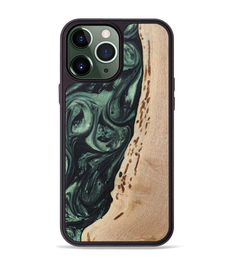 iPhone 13 Pro Max Wood+Resin Phone Case - Josie (Green, 717592)