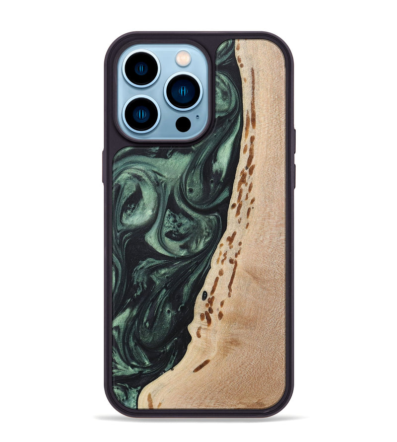 iPhone 14 Pro Max Wood+Resin Phone Case - Josie (Green, 717592)