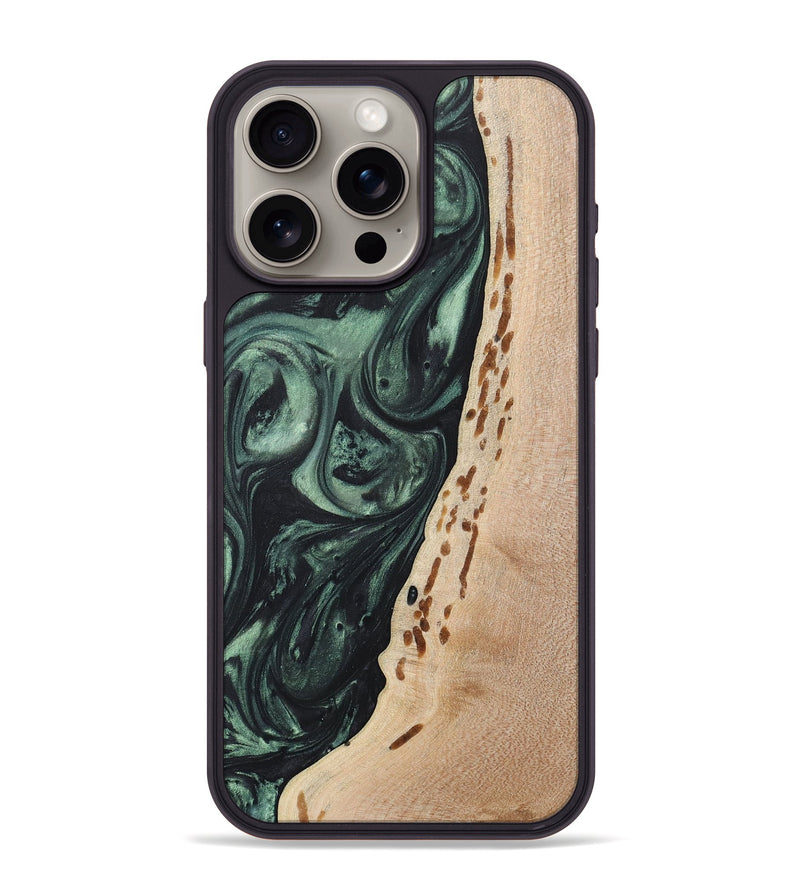 iPhone 15 Pro Max Wood+Resin Phone Case - Josie (Green, 717592)