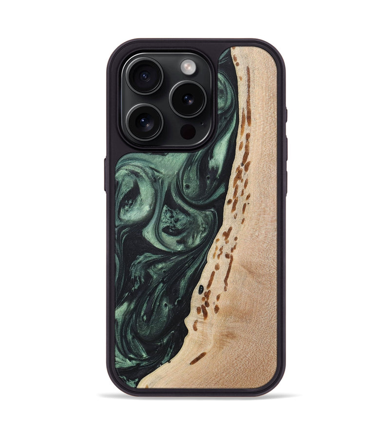 iPhone 15 Pro Wood+Resin Phone Case - Josie (Green, 717592)