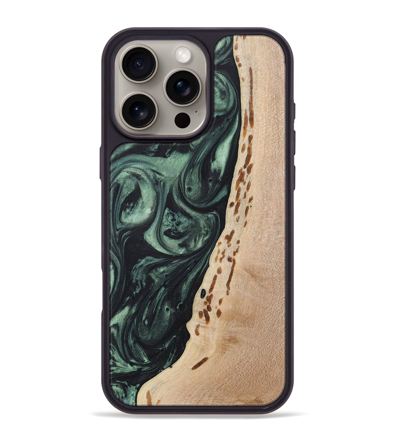 iPhone 16 Pro Max Wood+Resin Phone Case - Josie (Green, 717592)