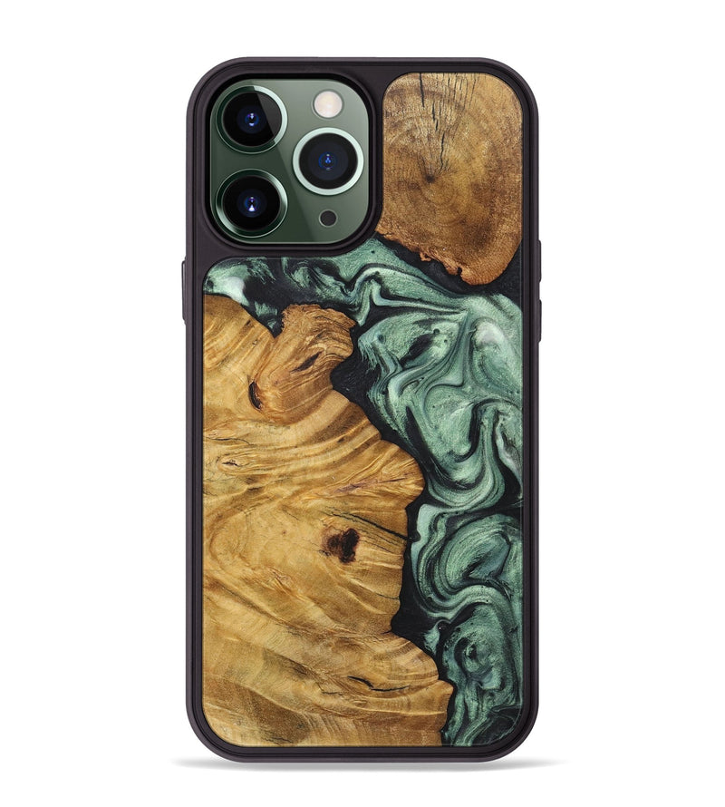 iPhone 13 Pro Max Wood+Resin Phone Case - Braden (Green, 717594)