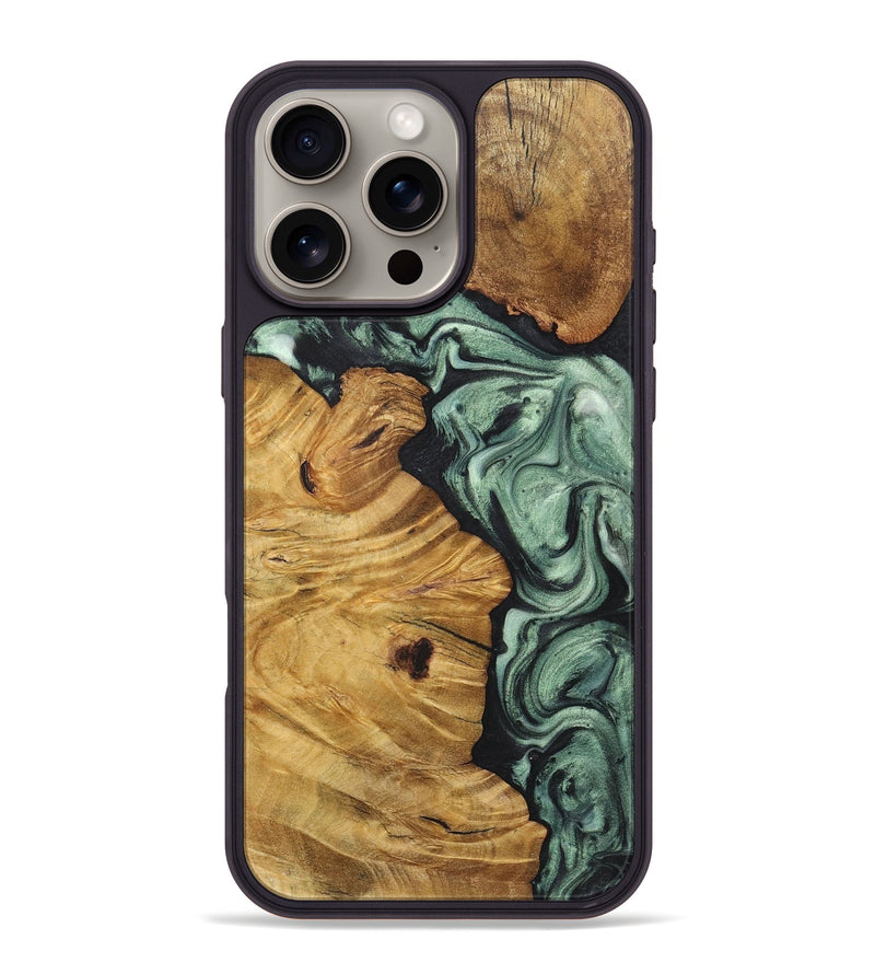 iPhone 16 Pro Max Wood+Resin Phone Case - Braden (Green, 717594)