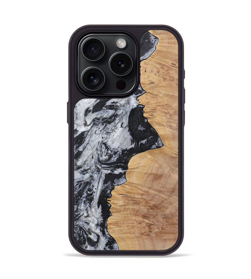 iPhone 15 Pro Wood+Resin Phone Case - Goldie (Black & White, 717611)