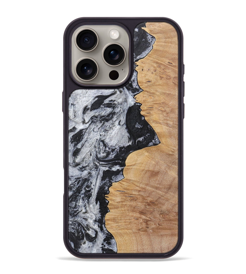 iPhone 16 Pro Max Wood+Resin Phone Case - Goldie (Black & White, 717611)