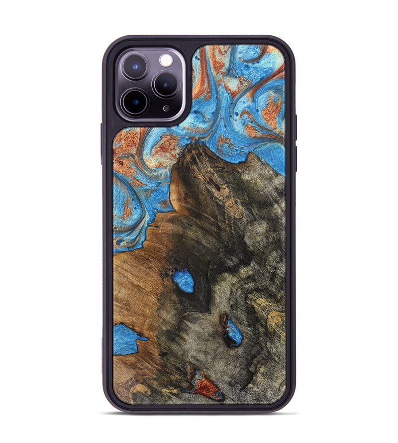 iPhone 11 Pro Max Wood+Resin Phone Case - Isla (Teal & Gold, 717627)