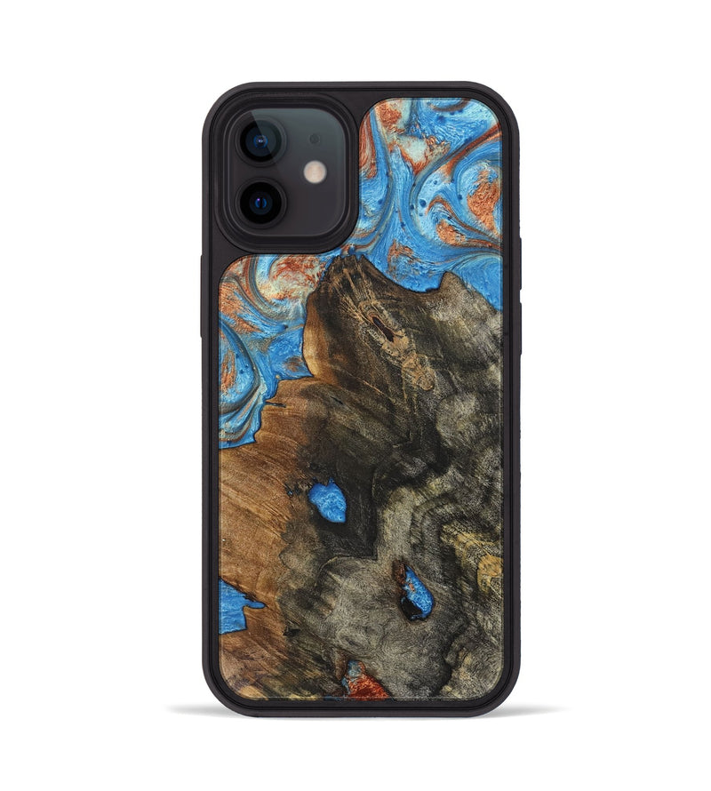 iPhone 12 Wood+Resin Phone Case - Isla (Teal & Gold, 717627)