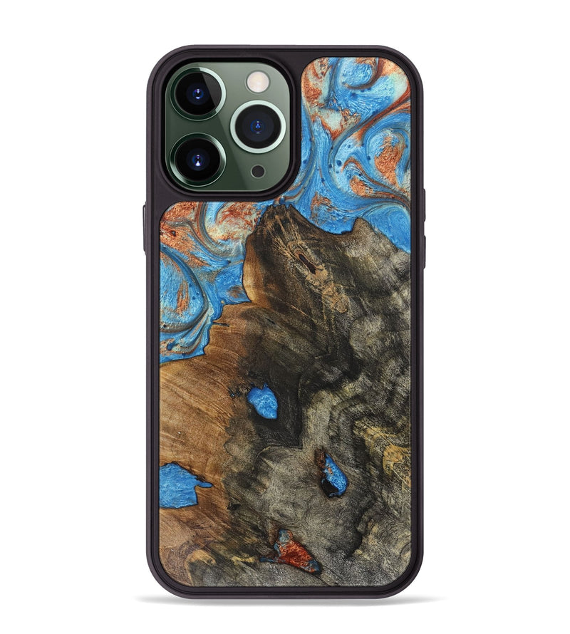 iPhone 13 Pro Max Wood+Resin Phone Case - Isla (Teal & Gold, 717627)