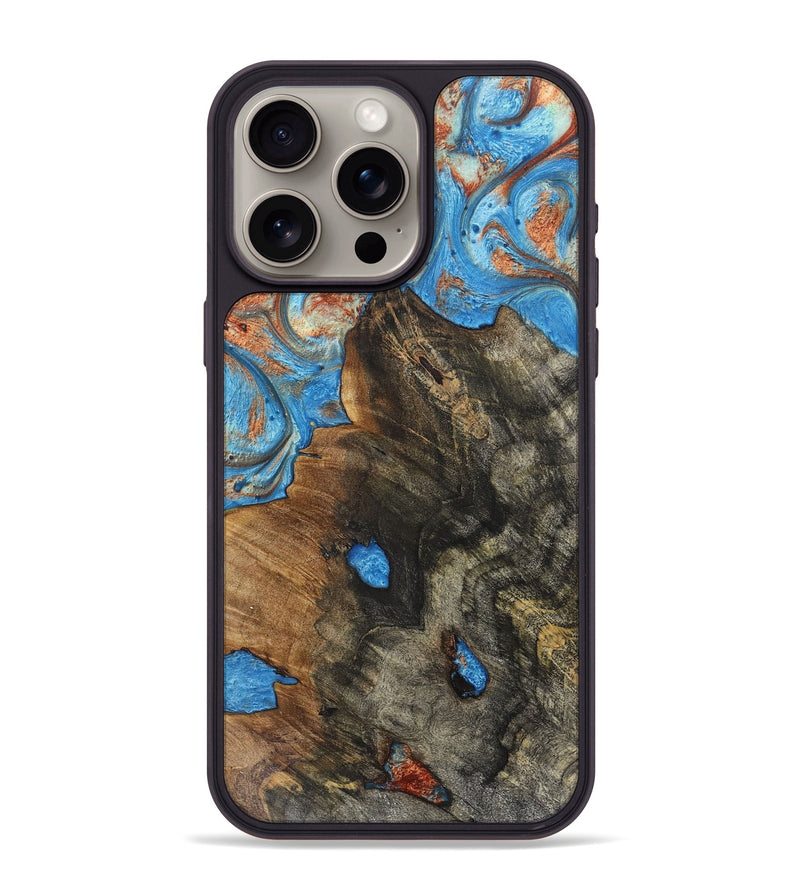 iPhone 15 Pro Max Wood+Resin Phone Case - Isla (Teal & Gold, 717627)