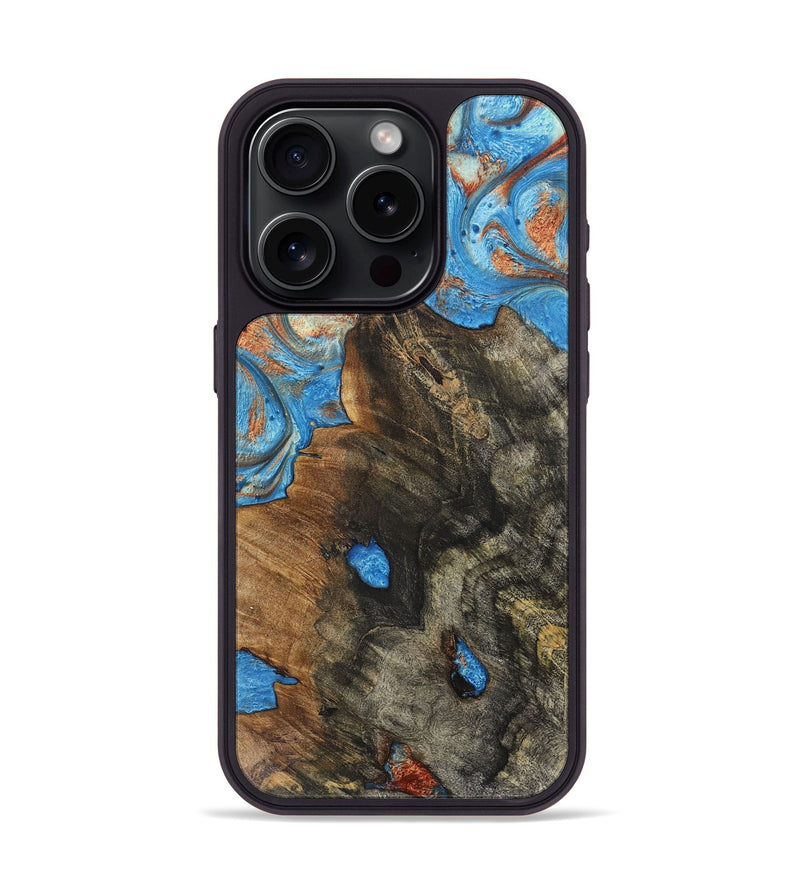 iPhone 15 Pro Wood+Resin Phone Case - Isla (Teal & Gold, 717627)