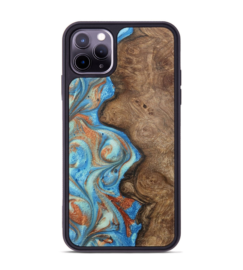 iPhone 11 Pro Max Wood+Resin Phone Case - Jordyn (Teal & Gold, 717628)