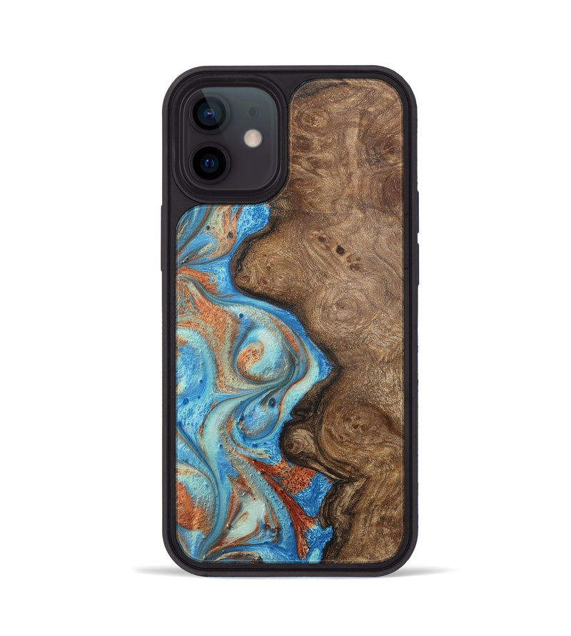 iPhone 12 Wood+Resin Phone Case - Jordyn (Teal & Gold, 717628)