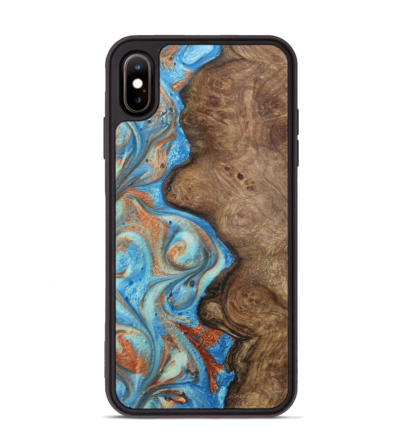 iPhone Xs Max Wood+Resin Phone Case - Jordyn (Teal & Gold, 717628)