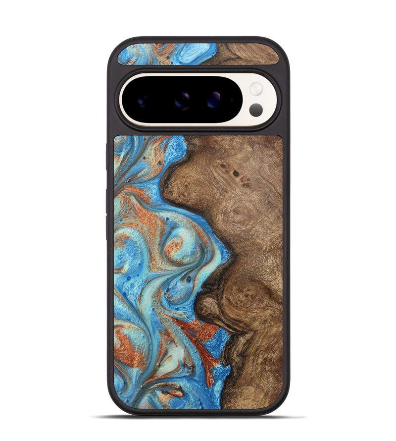 Pixel 9 Wood+Resin Phone Case - Jordyn (Teal & Gold, 717628)