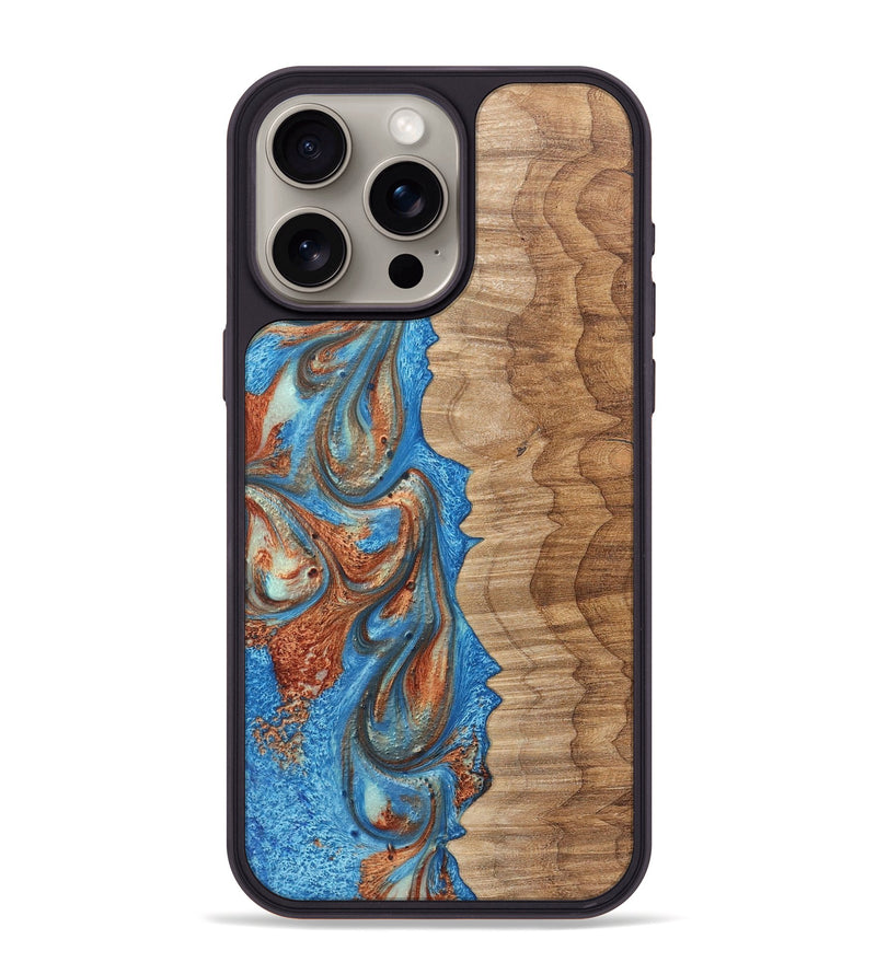 iPhone 15 Pro Max Wood+Resin Phone Case - Dora (Teal & Gold, 717629)