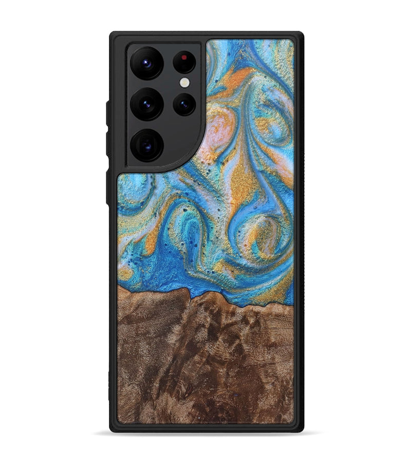 Galaxy S22 Ultra Wood+Resin Phone Case - Hanna (Teal & Gold, 717631)