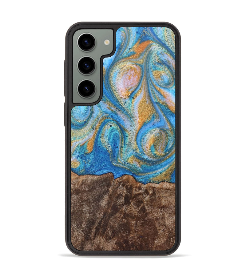 Galaxy S23 Plus Wood+Resin Phone Case - Hanna (Teal & Gold, 717631)