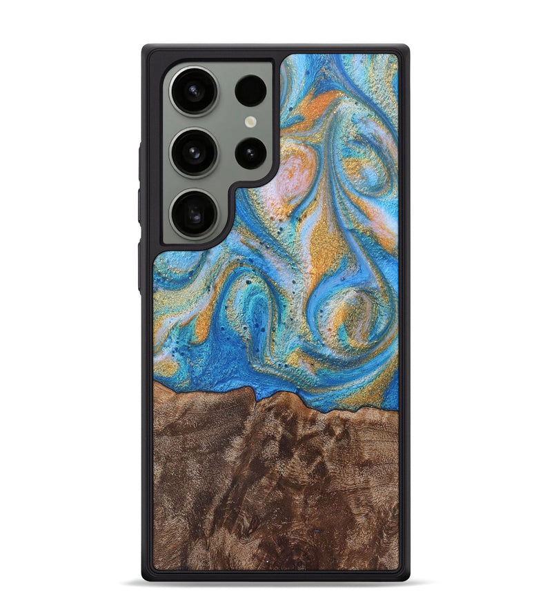 Galaxy S24 Ultra Wood+Resin Phone Case - Hanna (Teal & Gold, 717631)