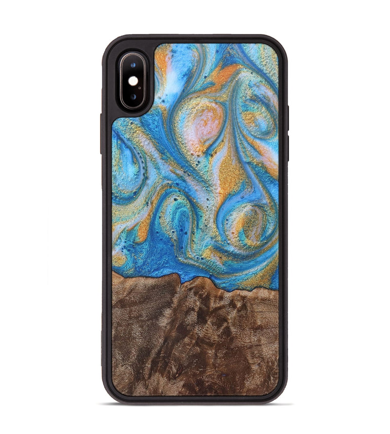 iPhone Xs Max Wood+Resin Phone Case - Hanna (Teal & Gold, 717631)