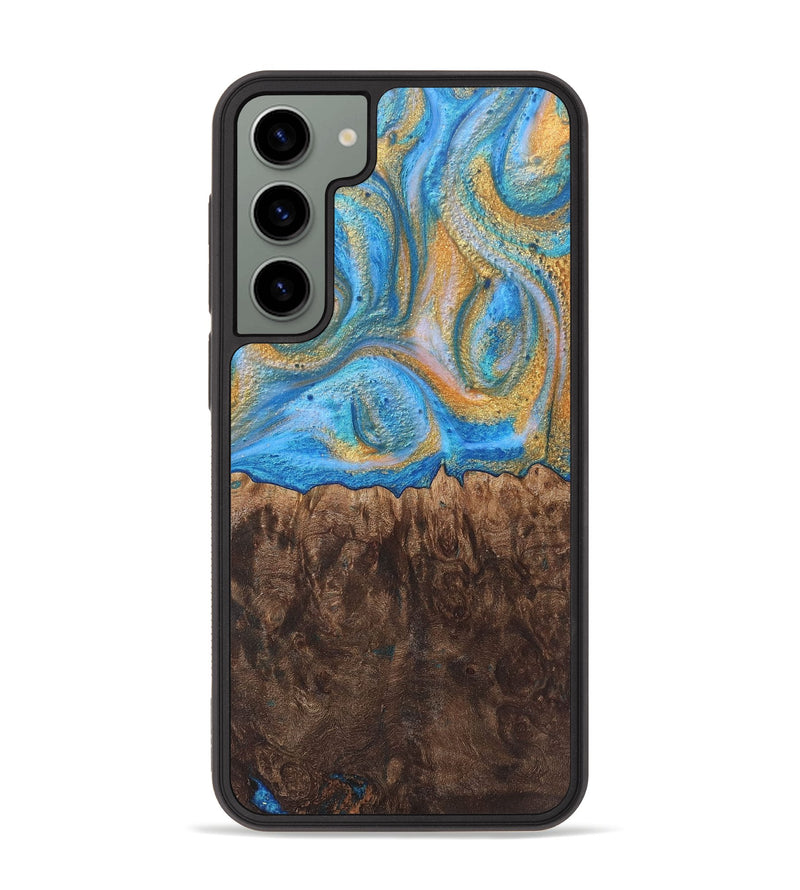 Galaxy S23 Plus Wood+Resin Phone Case - Ezekiel (Teal & Gold, 717632)