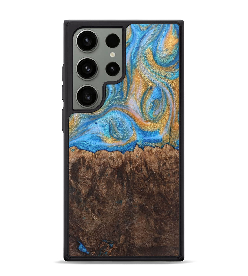 Galaxy S24 Ultra Wood+Resin Phone Case - Ezekiel (Teal & Gold, 717632)