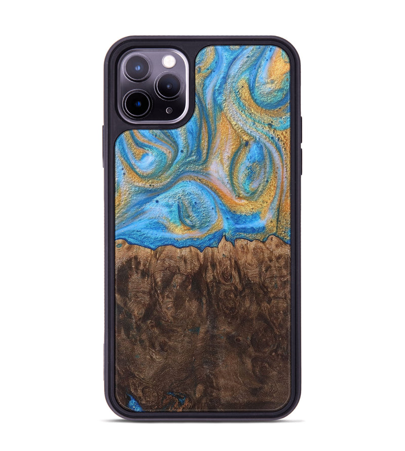 iPhone 11 Pro Max Wood+Resin Phone Case - Ezekiel (Teal & Gold, 717632)