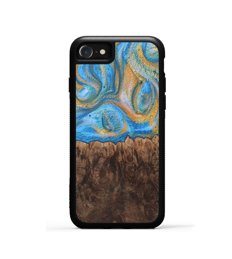 iPhone SE Wood+Resin Phone Case - Ezekiel (Teal & Gold, 717632)