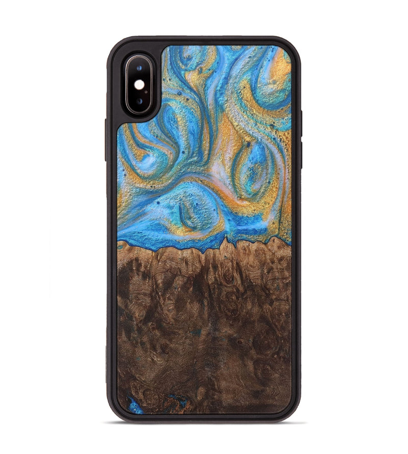 iPhone Xs Max Wood+Resin Phone Case - Ezekiel (Teal & Gold, 717632)