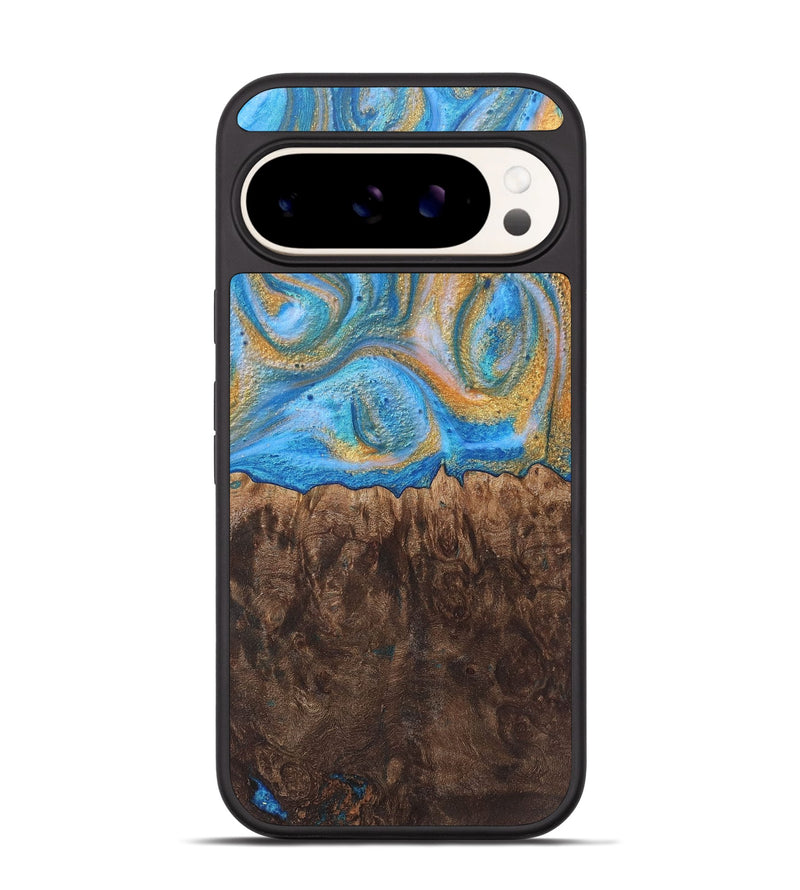 Pixel 9 Wood+Resin Phone Case - Ezekiel (Teal & Gold, 717632)